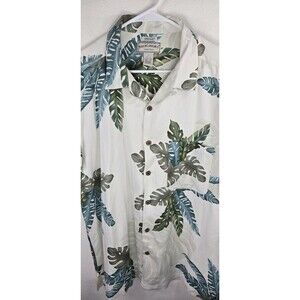 Boca Classics - Silk Button Up Shirt - Sz L White - Tropical Floral Hawaiian
